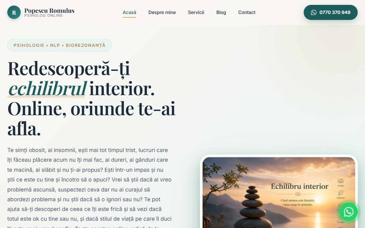 Psiholog Popescu Romulus, site psihologie online NLP și biorezonanță